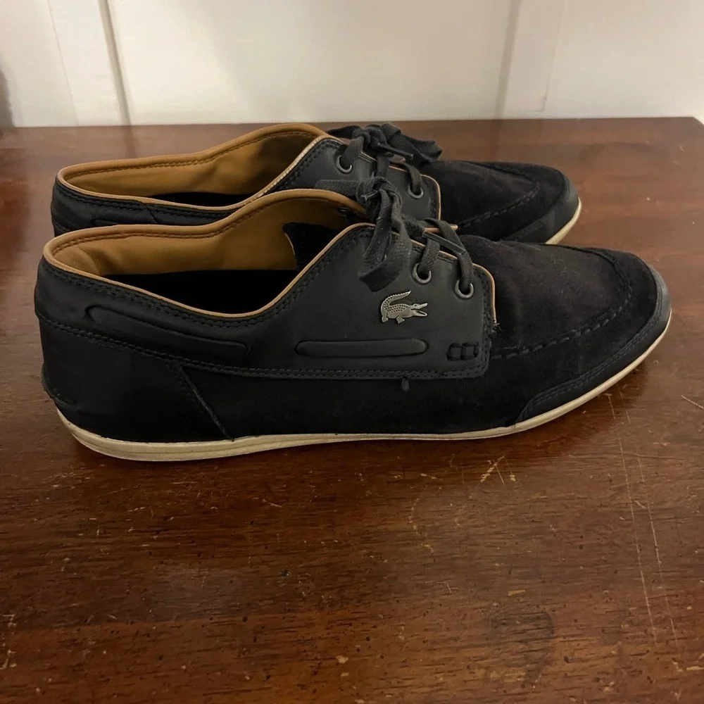 Lacoste Black Boat Shoes with Suede Finish